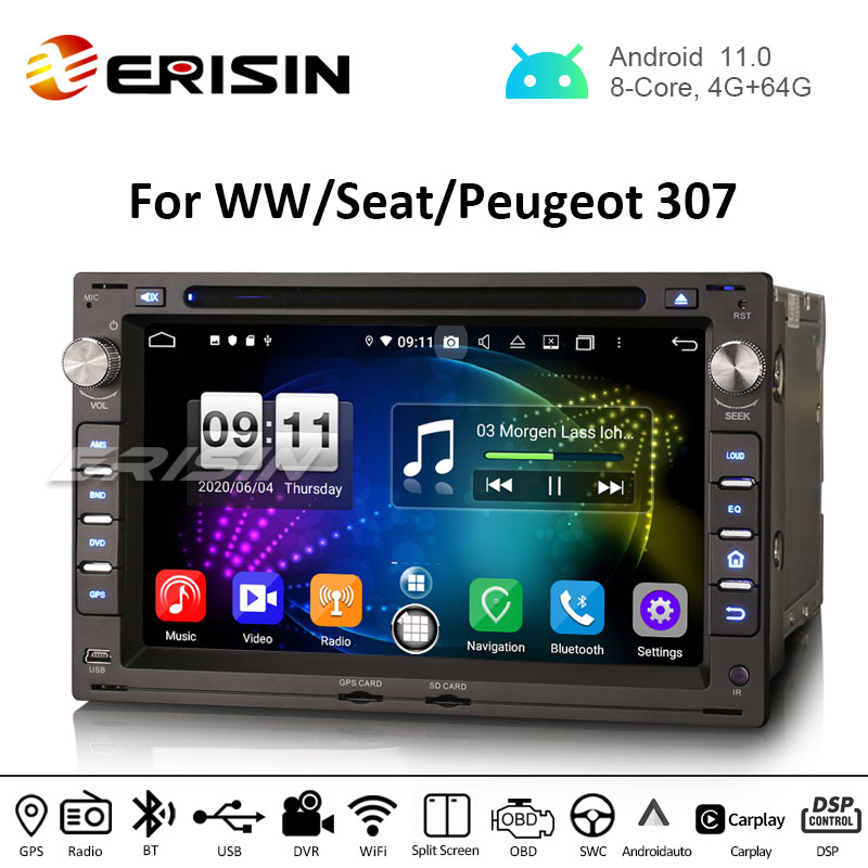Erisin ES8709V 7 DSP Android 10.0 Car DVD CarPlay & Auto GPS 4G DAB+ for  VW Golf Passat Polo Lupo Seat Peugeot 307 - Erisinworldwide