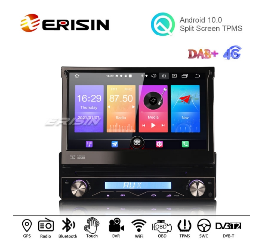 10.1'' Adjustable Removable Touch Screen Car Stereo Single Din With Car  Player For Android Auto Radio FM Car Audio Receiver Support TF AUX USB SWC  DVR
