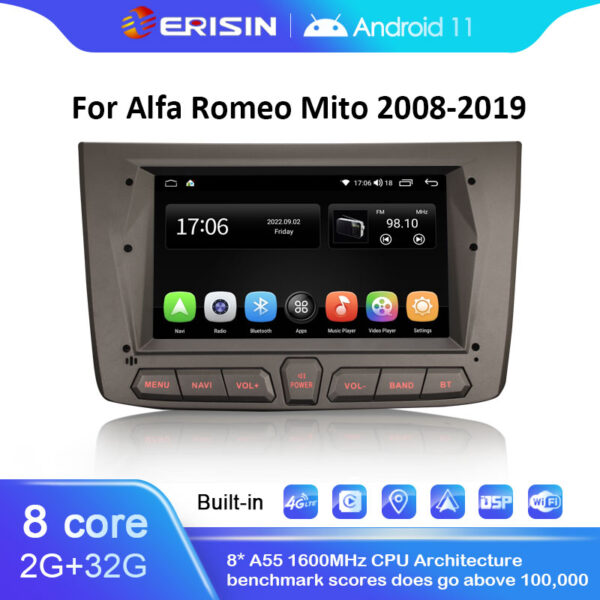 Erisin 8-Core Bluetooth Android 12 Autoradio GPS pour Alfa Romeo