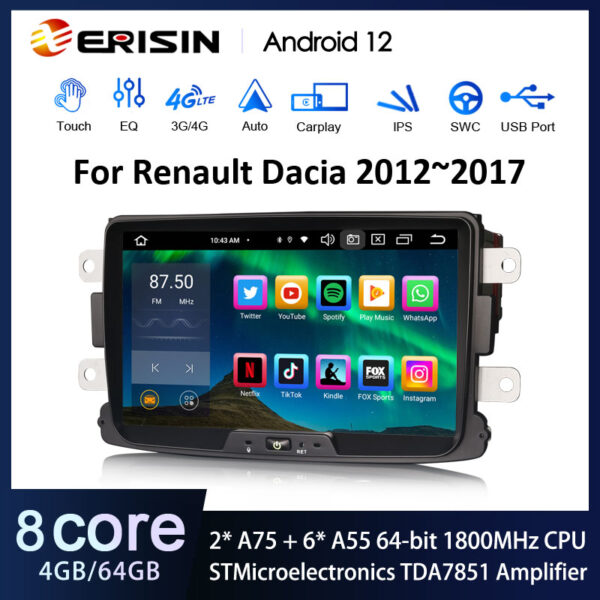 Erisin ES8529D 8 A007 Android 12.0 Car Radio For Renault Dacia