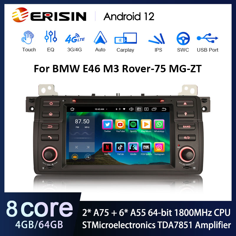 Erisin ES8546B 7" Android 12 IPS Autoradio GPS Wireless CarPlay Auto ...