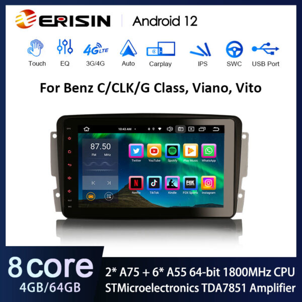 Carplay IPS Android 10 Screen for Mercede-Benz W203 W209 W463 W168