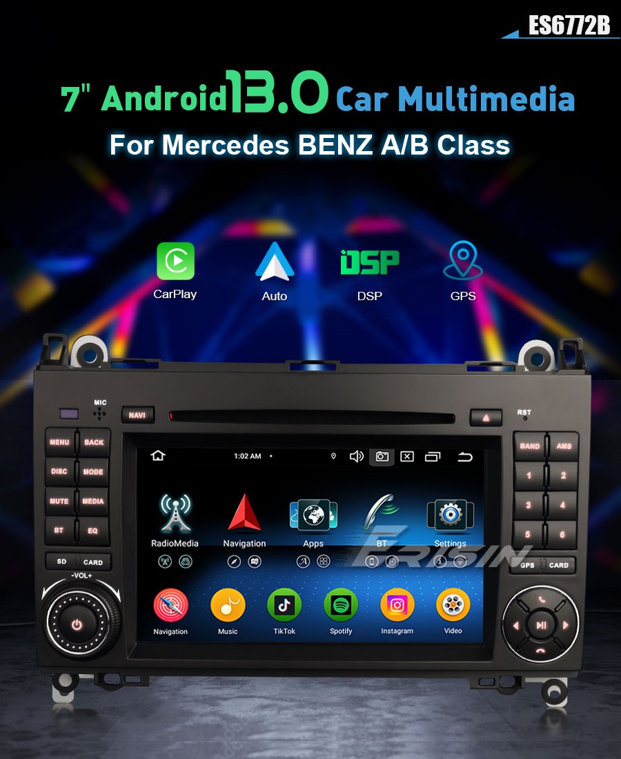 Erisin ES6772B Android 13.0 Car Stereo DVD For Mercedes-Benz A/B Class  Sprinter Viano Vito GPS Navi CarPlay Auto Radio DSP 4G LTE BT5.0