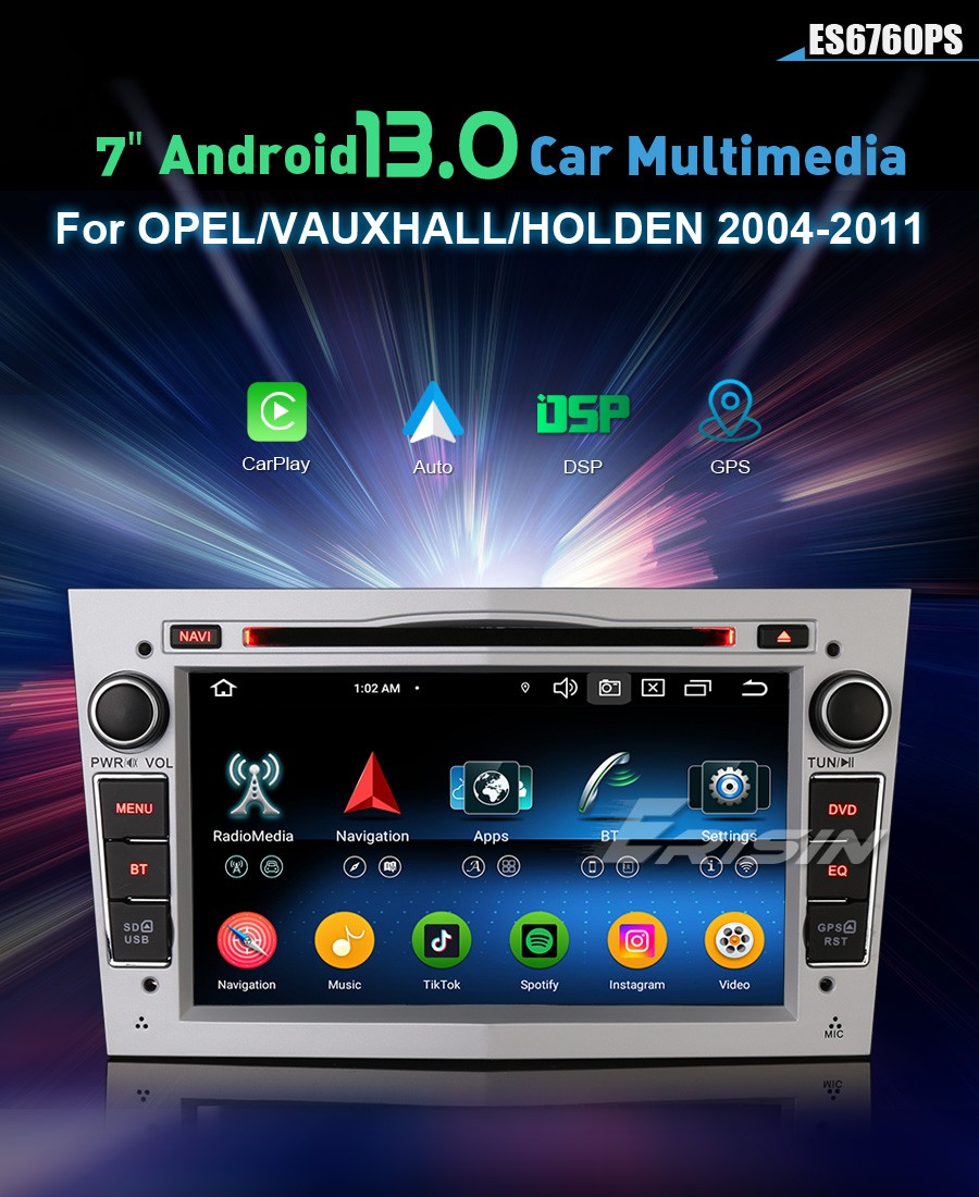 8-Core Android 12 Autoradio pour Opel Vauxhall Astra H Corsa C/D Antara  Zafira Meriva Support GPS Sat Nav Carplay Android Auto DSP Bluetooth WiFi  Dab